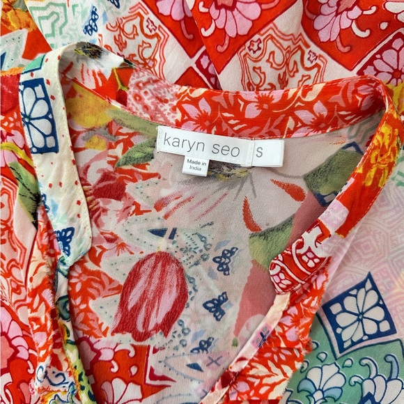 Karyn Seo 100% viscose colorful multi-floral pattern flowy midi dress, size S - Picture 6 of 7